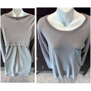 August Moon Gray Long Sleeve Mixed Media Blouse, Size Large, Like New